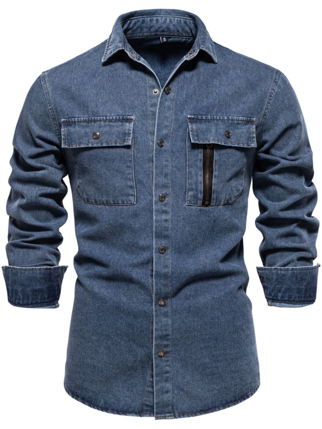 Men's Snap Down Long Sleeve Denim Shirt for Casual Style