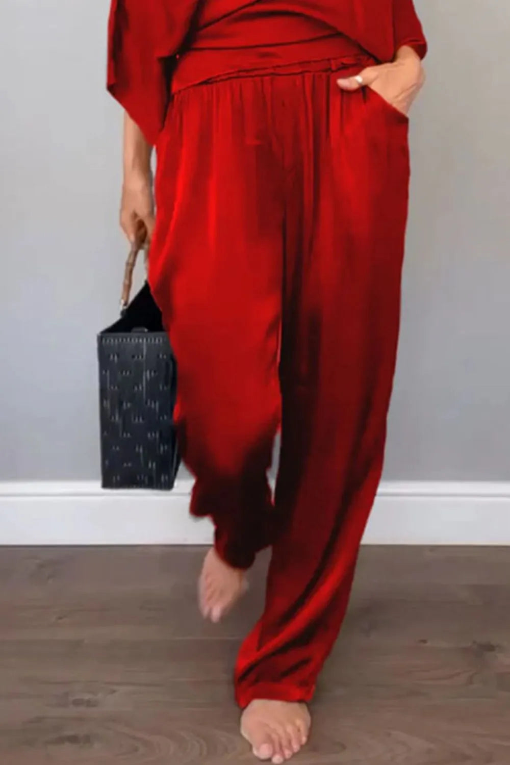 Full Size Wrap Surplice Top and Pants Set Plus Size
