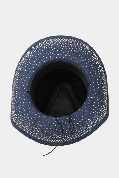 Fame Rhinestone Wide Brim Denim Hat for Stylish Protection