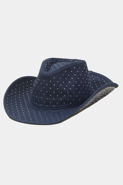 Fame Rhinestone Wide Brim Denim Hat for Stylish Protection