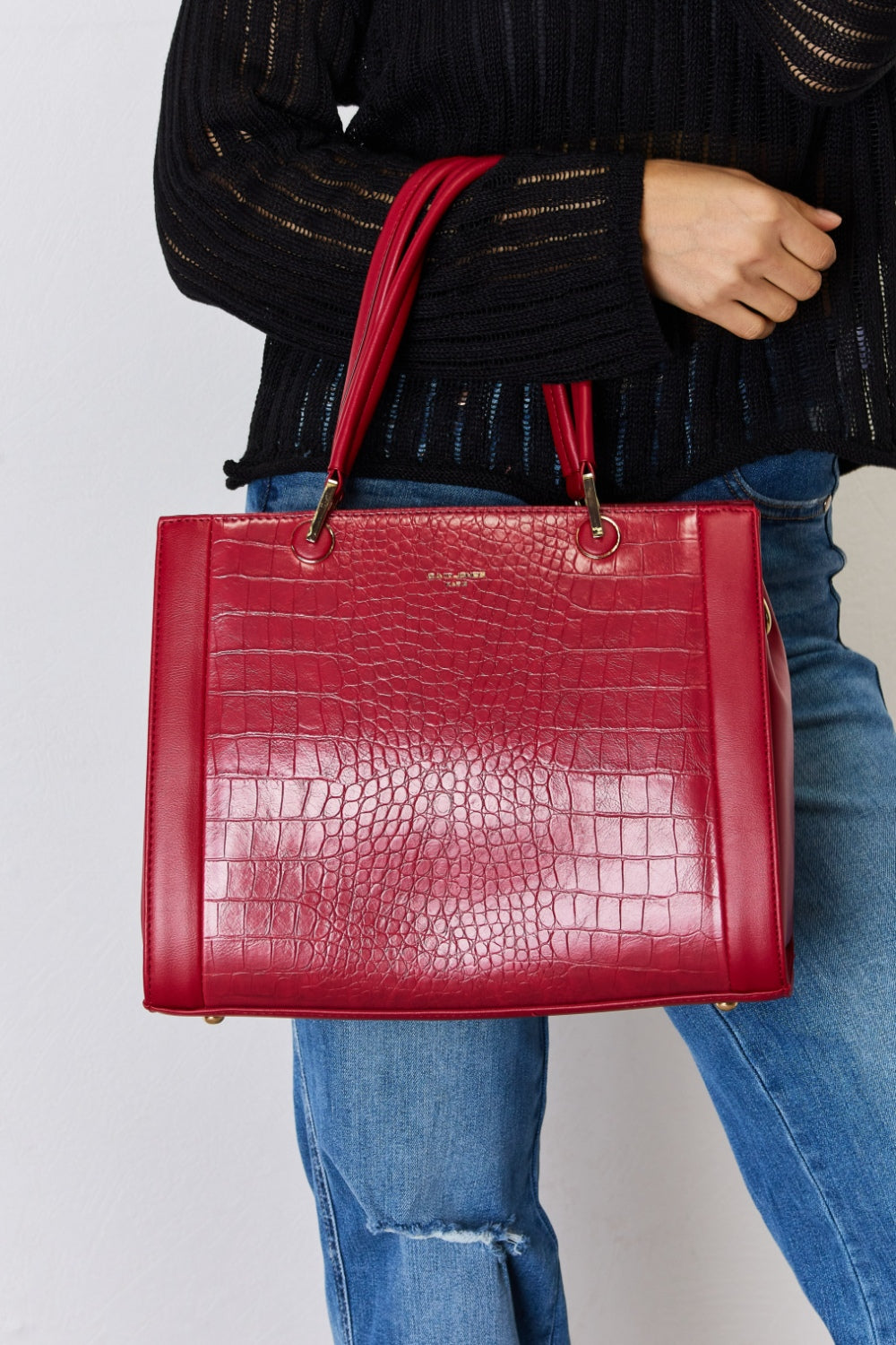David Jones Texture PU Leather Handbag for Stylish Elegance