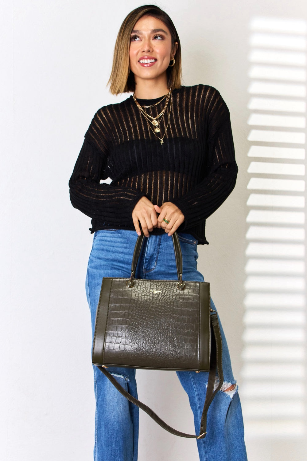 David Jones Texture PU Leather Handbag for Stylish Elegance
