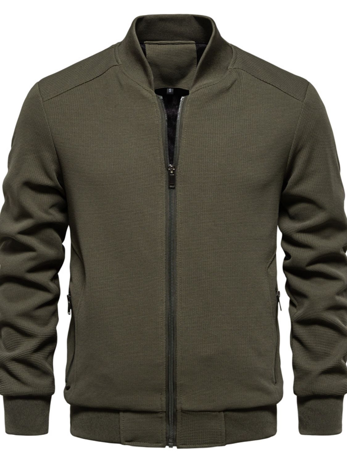 Men's Waffle Knit Baseball Collar Zip Up Jacket for Style