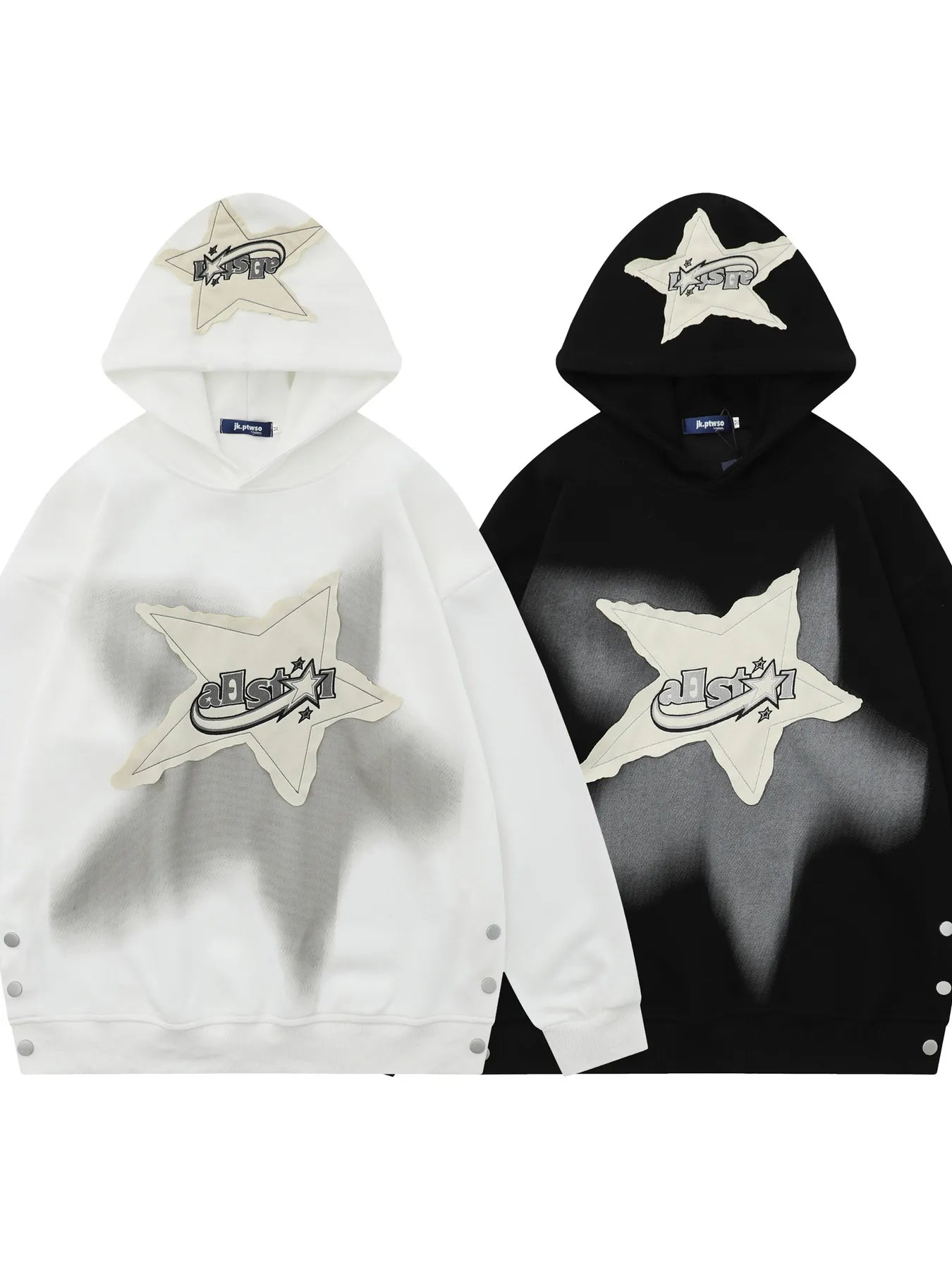Men's Star Patch Oversized Hoodie with Snap Detail