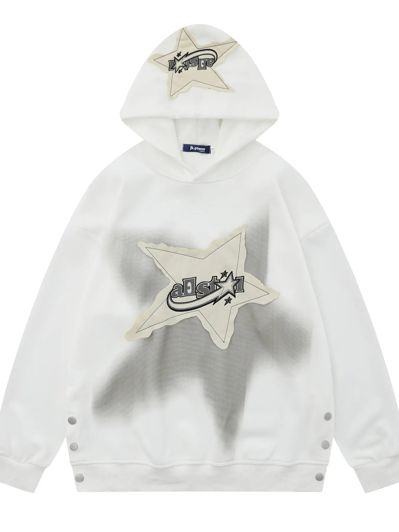 Men's Star Patch Oversized Hoodie with Snap Detail