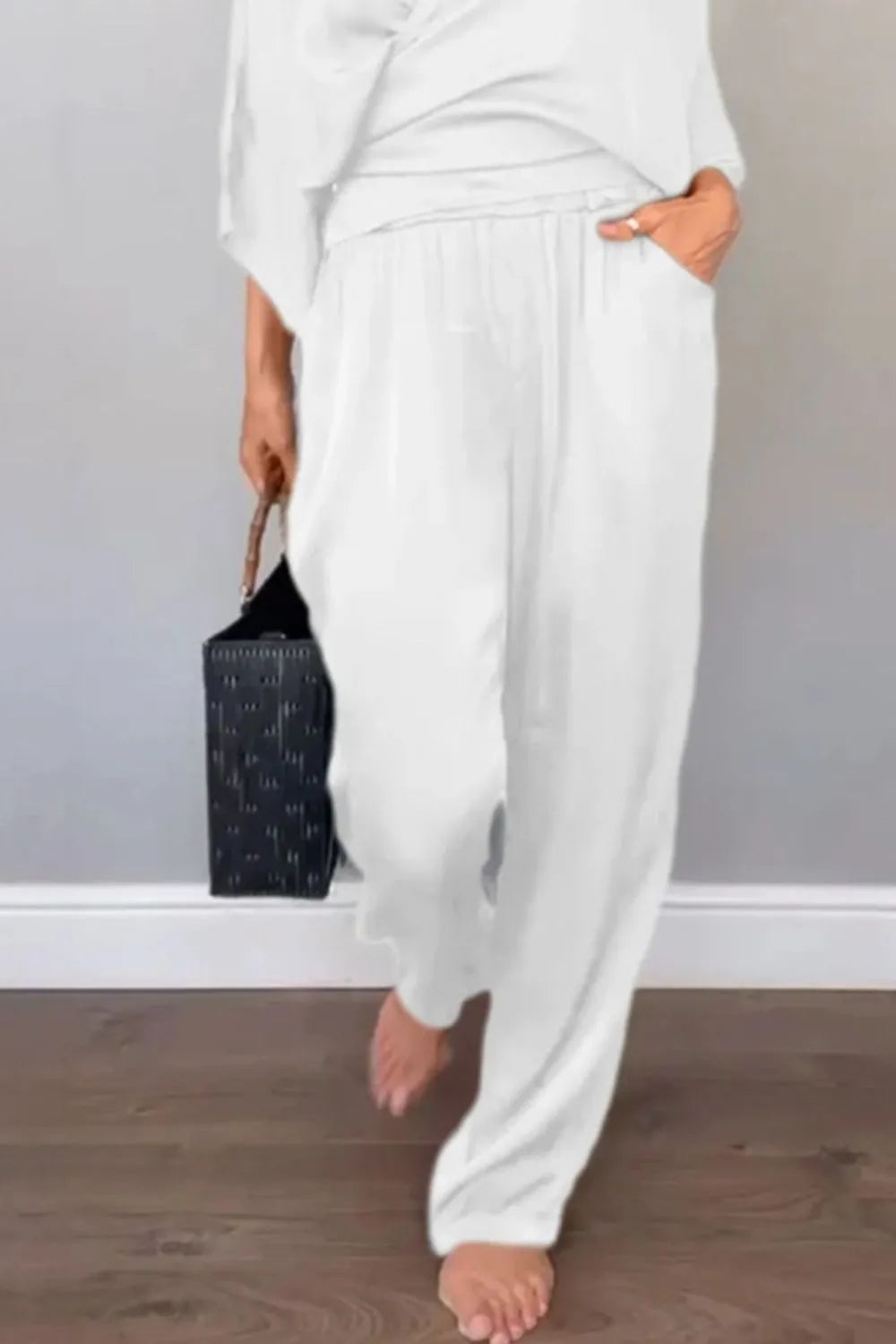 Full Size Wrap Surplice Top and Pants Set Plus Size