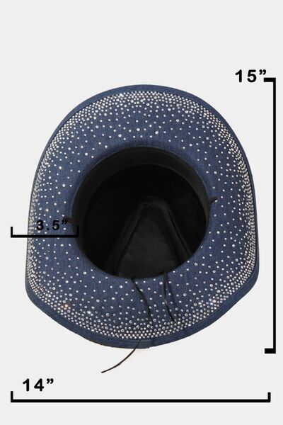 Fame Rhinestone Wide Brim Denim Hat for Stylish Protection