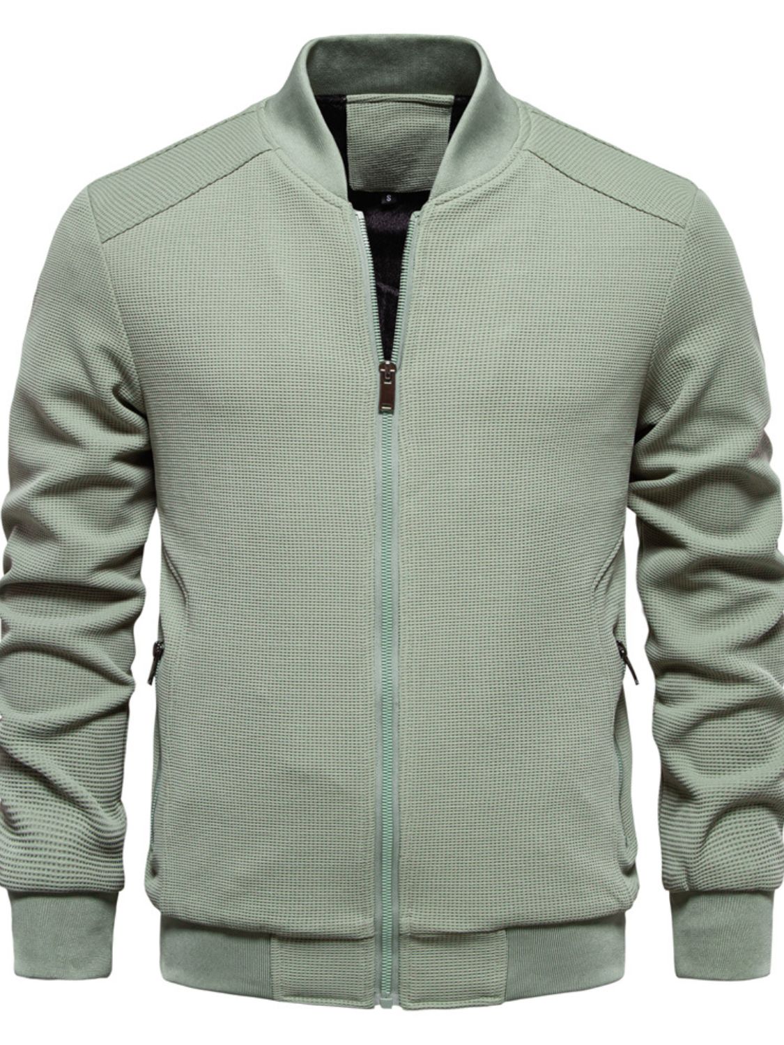 Men's Waffle Knit Baseball Collar Zip Up Jacket for Style