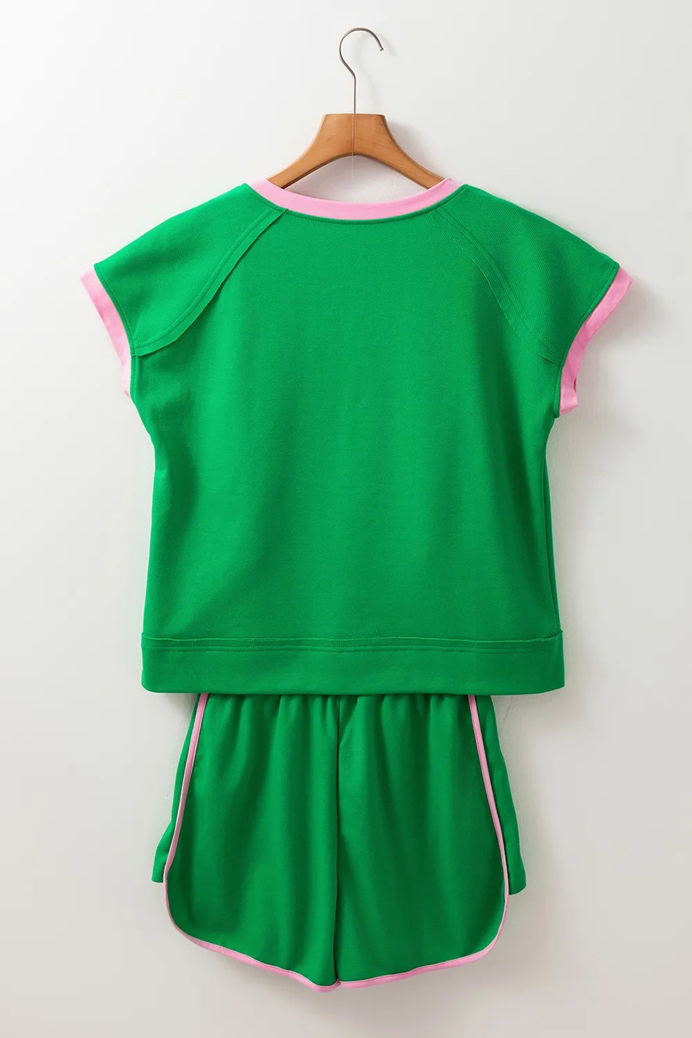 Two Tone Contrast Textured Crewneck Tee and Shorts Set