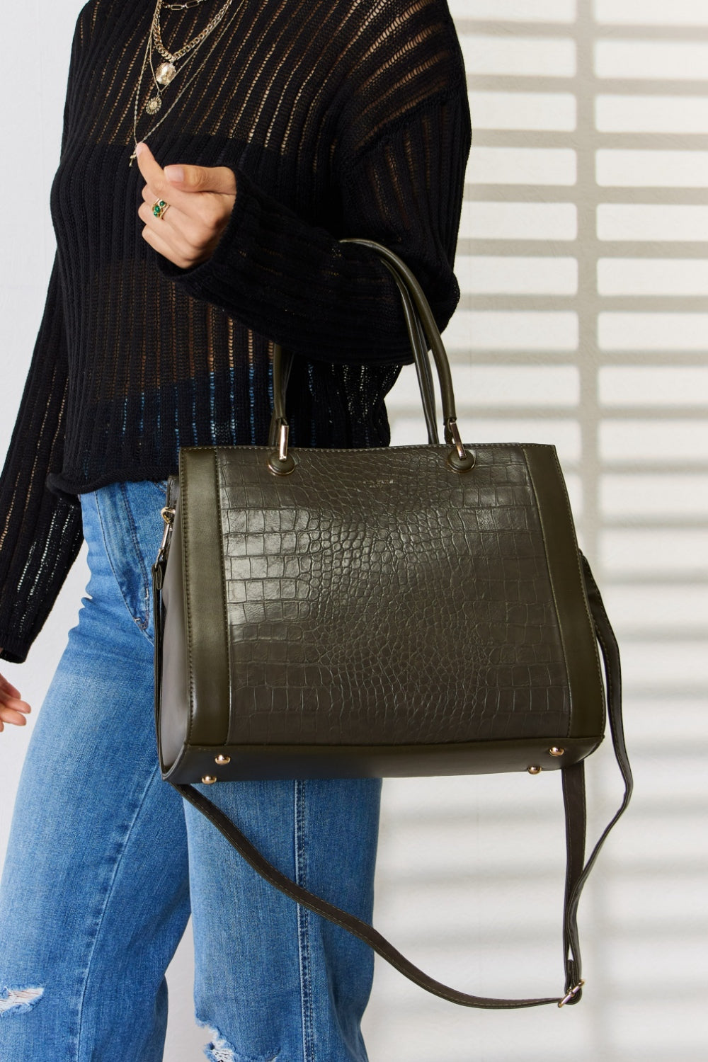 David Jones Texture PU Leather Handbag for Stylish Elegance