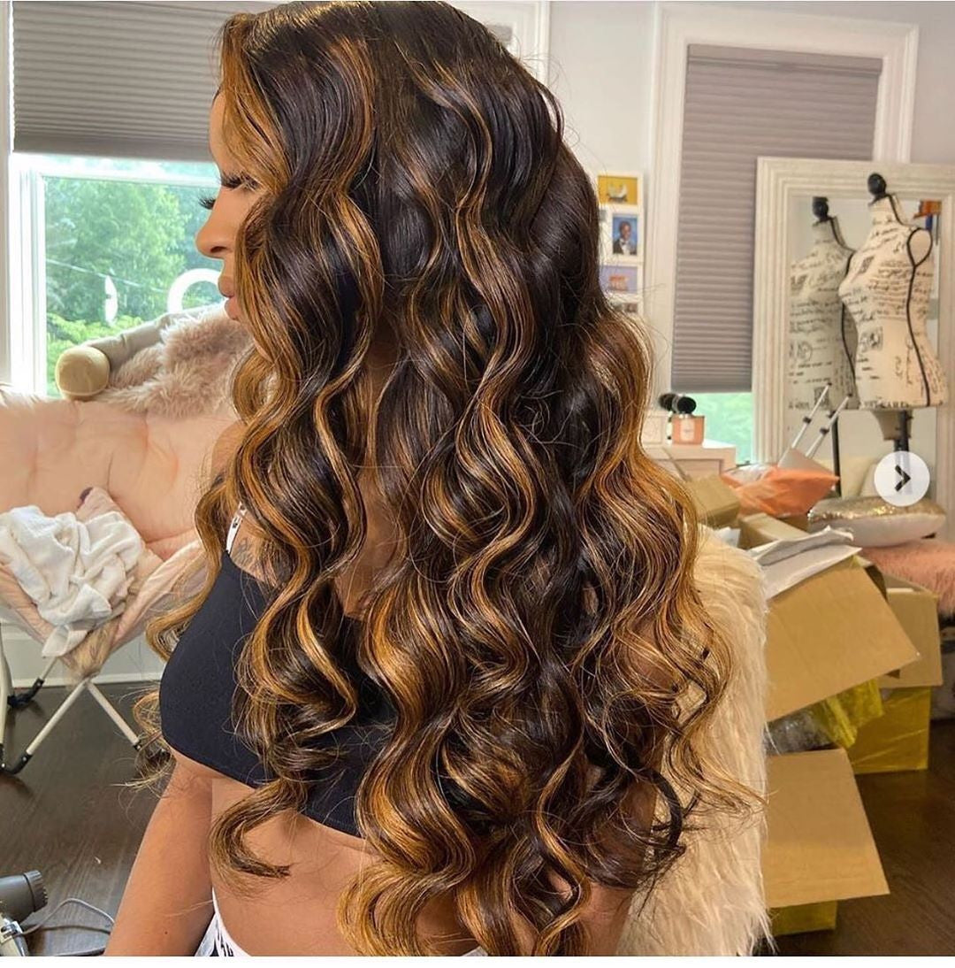 Glamorous 360 HD Lace Frontal Wig: 4/27 Highlights, Body Wave