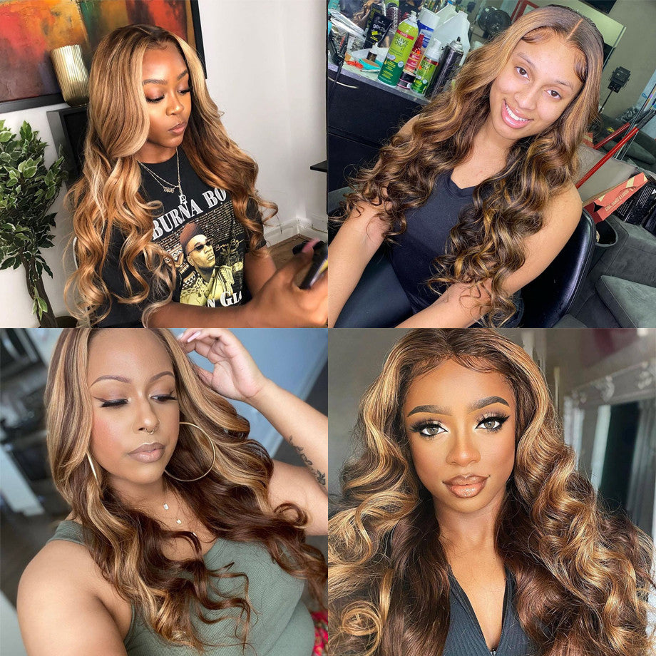 Glamorous 360 HD Lace Frontal Wig: 4/27 Highlights, Body Wave