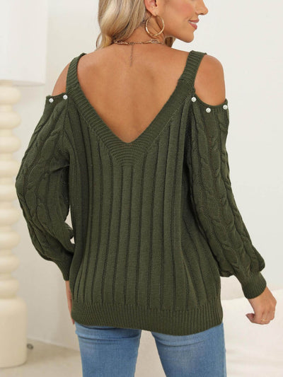 Women's Fashion Cable-Knit Cold Shoulder Sweater