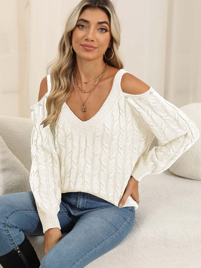 Women's Fashion Cable-Knit Cold Shoulder Sweater