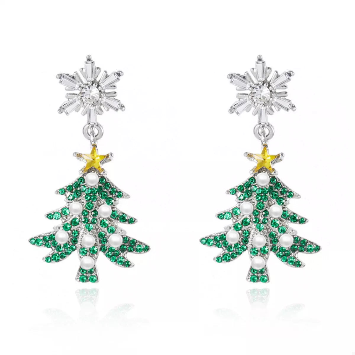 Christmas Tree Snowflake Dangle Earrings