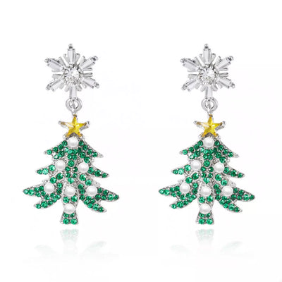 Christmas Tree Snowflake Dangle Earrings