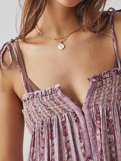 Smocked Tie Shoulder Jumpsuit