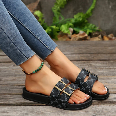 Open Toe Double Buckle Sandals