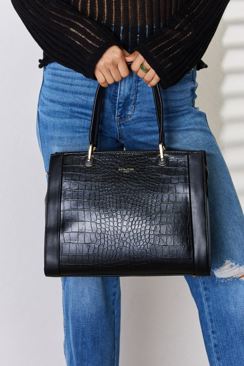 David Jones Texture PU Leather Handbag for Stylish Elegance