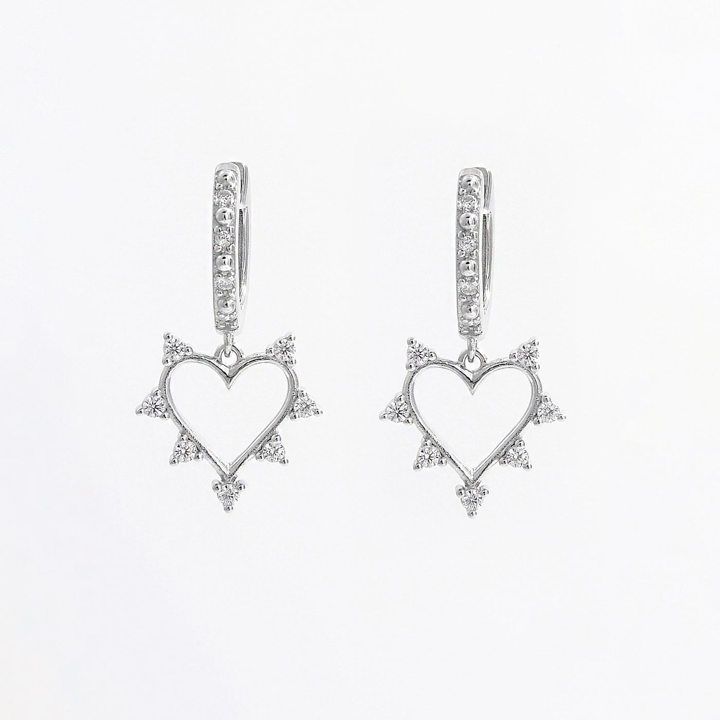 Sterling Silver Heart Dangle Earrings with Zircon Inlay