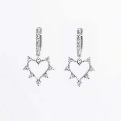 Sterling Silver Heart Dangle Earrings with Zircon Inlay