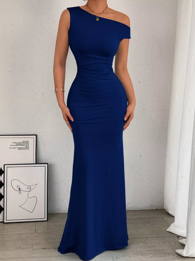 One-Shoulder Ruched Bodycon Maxi Dress