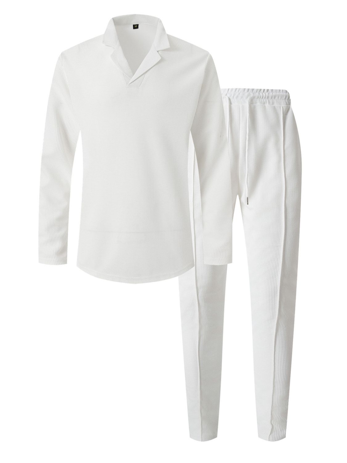 Men's Full Size Waffle-Knit Long Sleeve Top and Pants Set Plus Size Comfort for Every Occasion