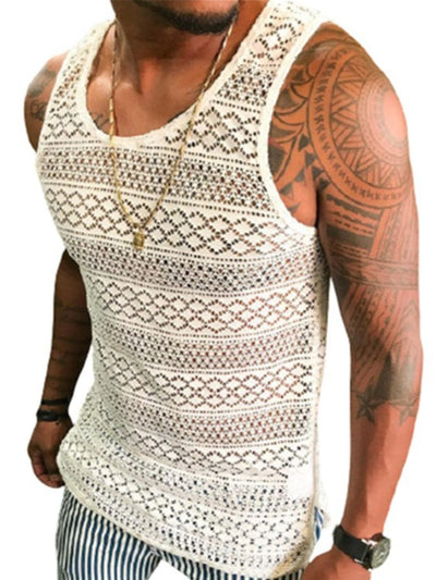 Men's Full Size Openwork Round Neck Tank Plus Size Wear