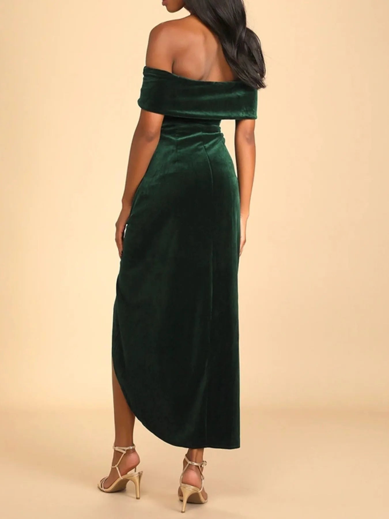 Off-Shoulder Wrap Dress with Side Slit