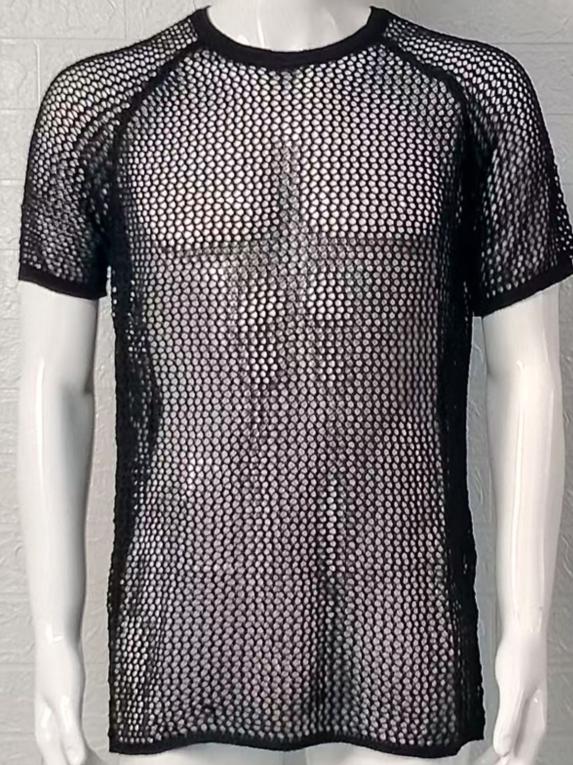 Men's Openwork Round Neck Short Sleeve T-Shirt for Style