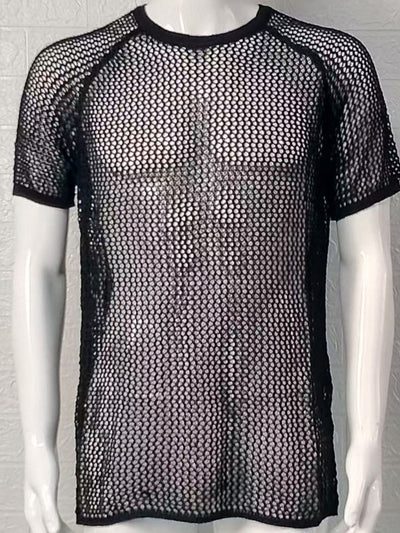 Men's Openwork Round Neck Short Sleeve T-Shirt for Style