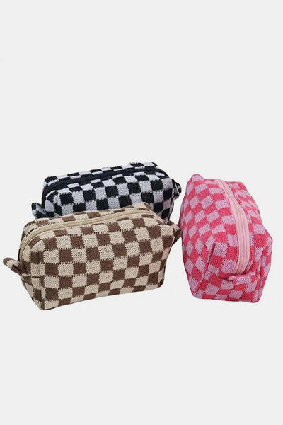 Zenana Checkered Pattern Knitted Cosmetic Pouch for Essentials