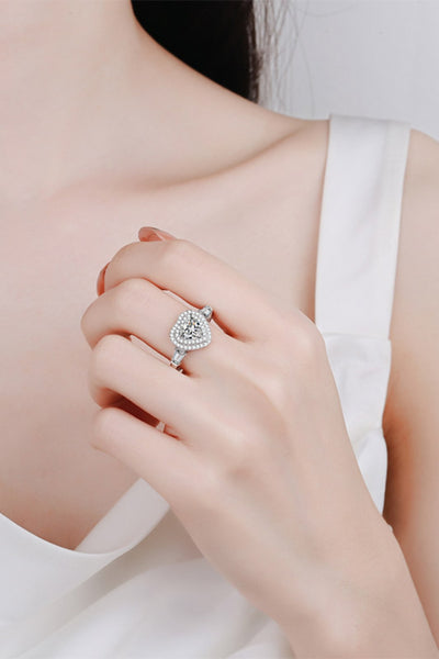 Enchanting 1 Carat Moissanite Heart Ring in 925 Sterling Silver
