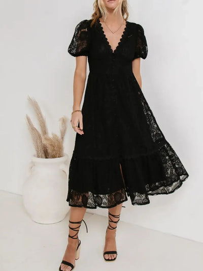 Lace V-Neck Short Sleeve Dress