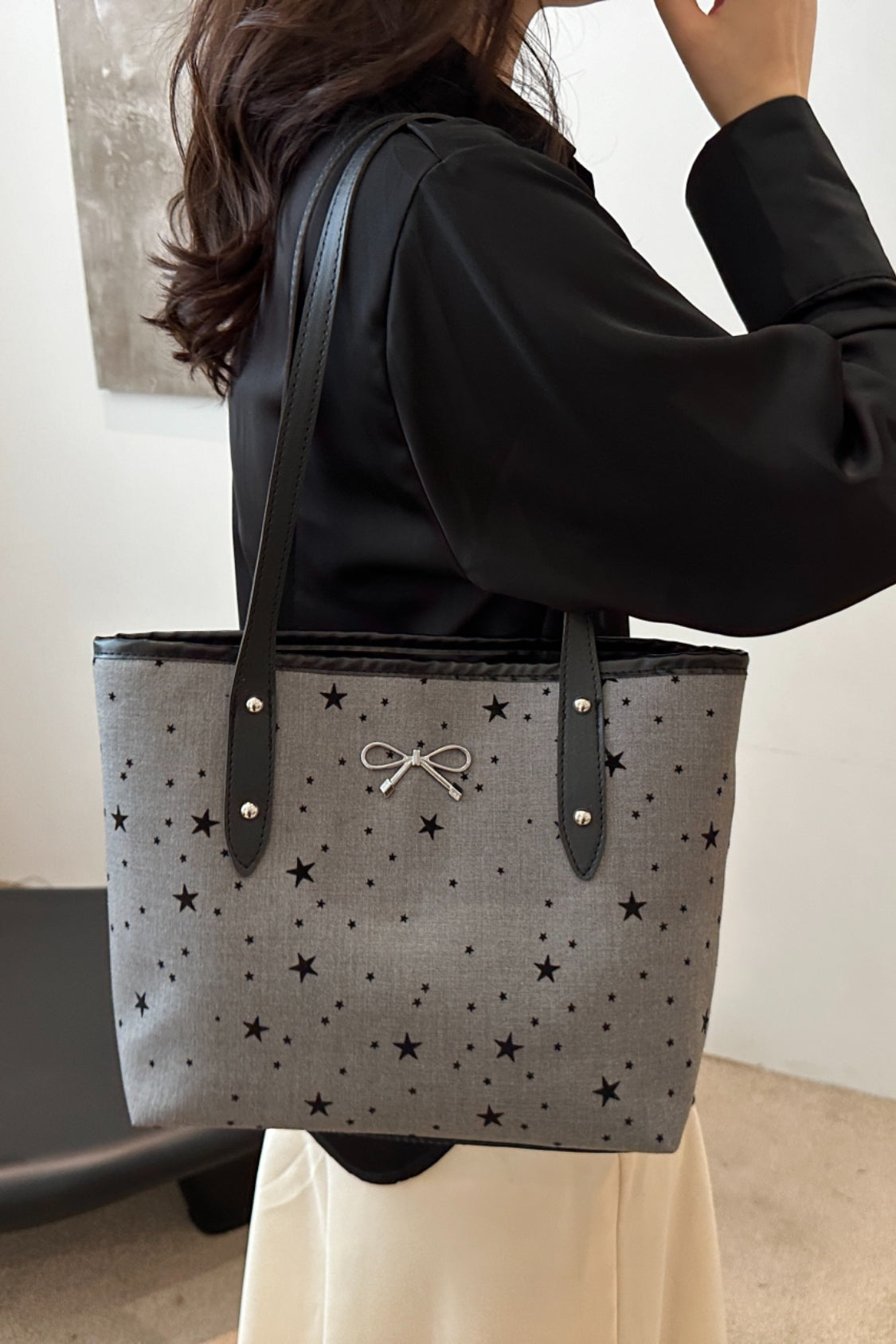 Stylish Bow Trim Polyester Tote Bag for Everyday Use