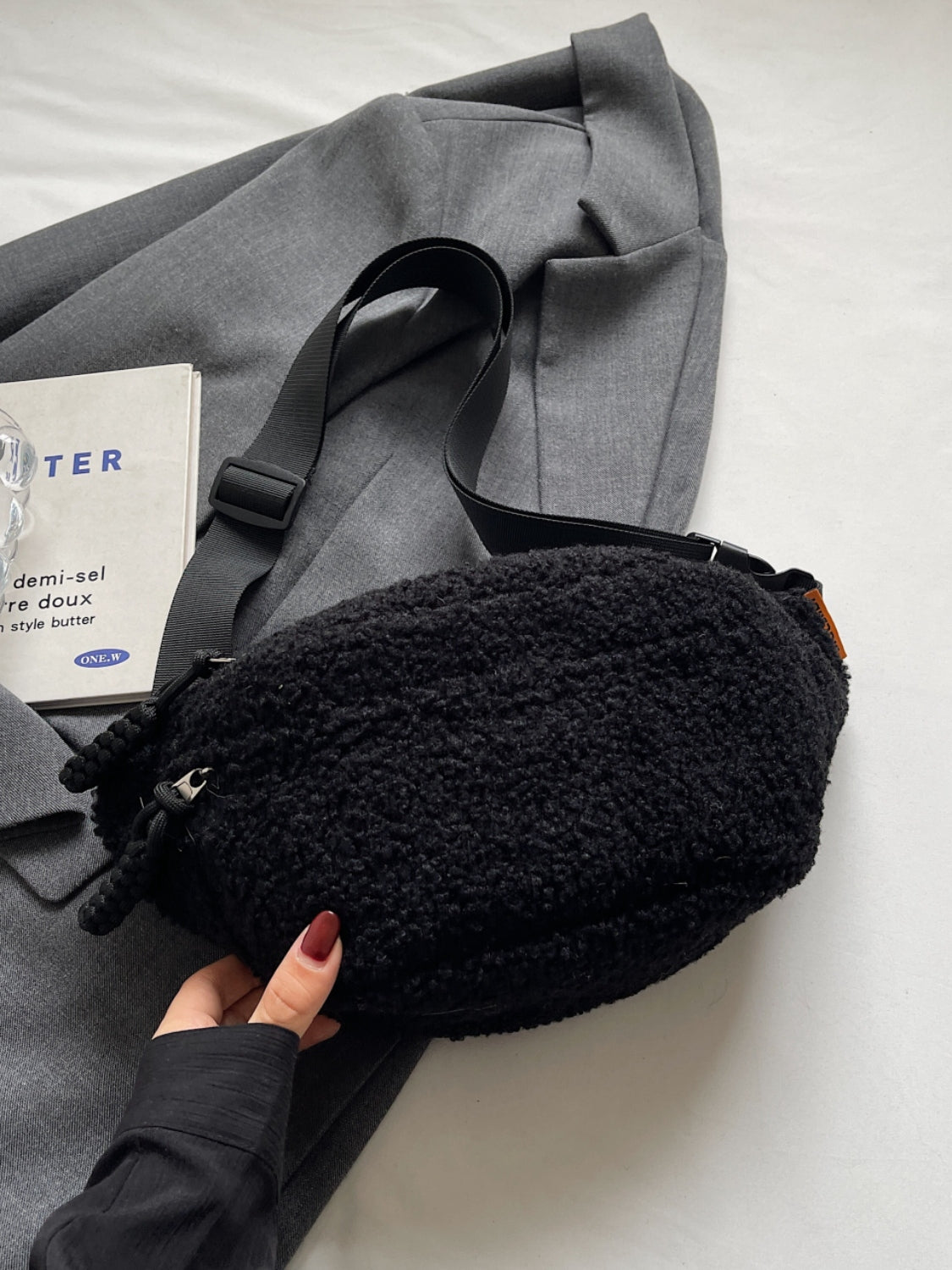 Stylish Sherpa Crossbody Bag with Adjustable Strap
