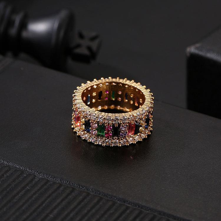 Micro-inlaid Colorful Crystals Ring Geometric Pattern