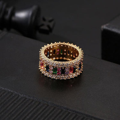 Micro-inlaid Colorful Crystals Ring Geometric Pattern
