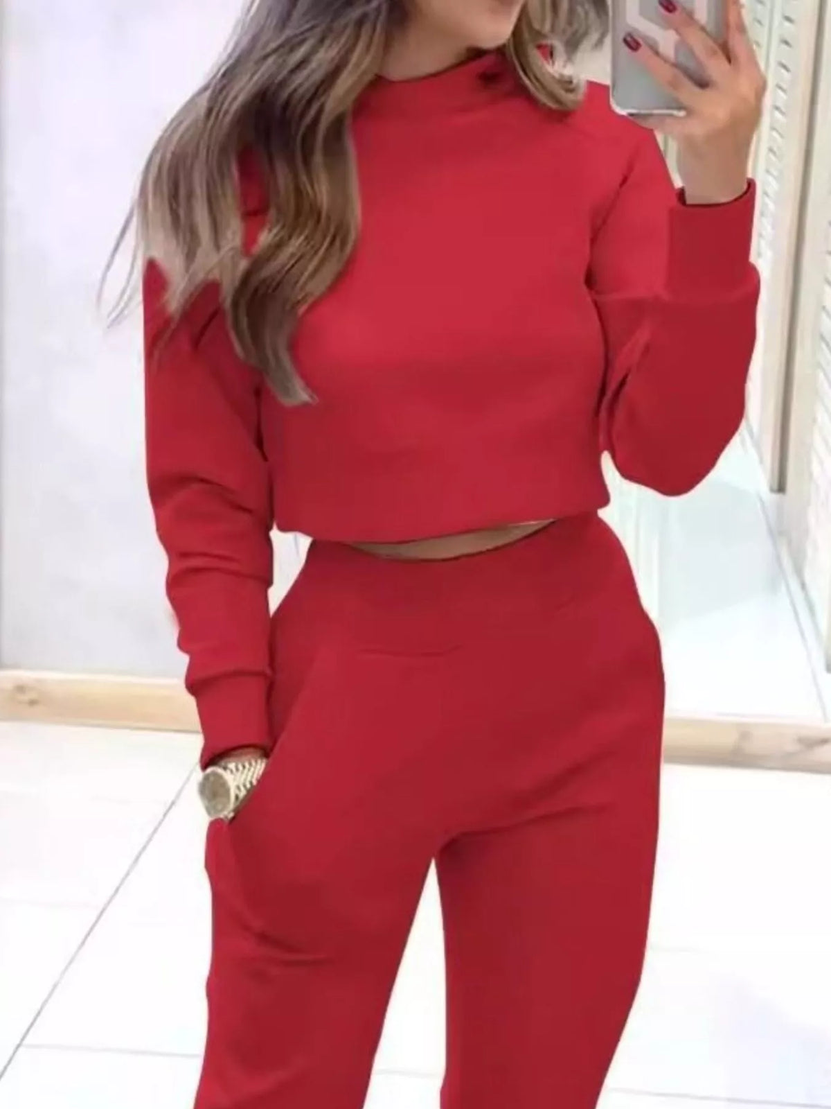 Casual Chic Cropped Sweatshirt and Jogger Set