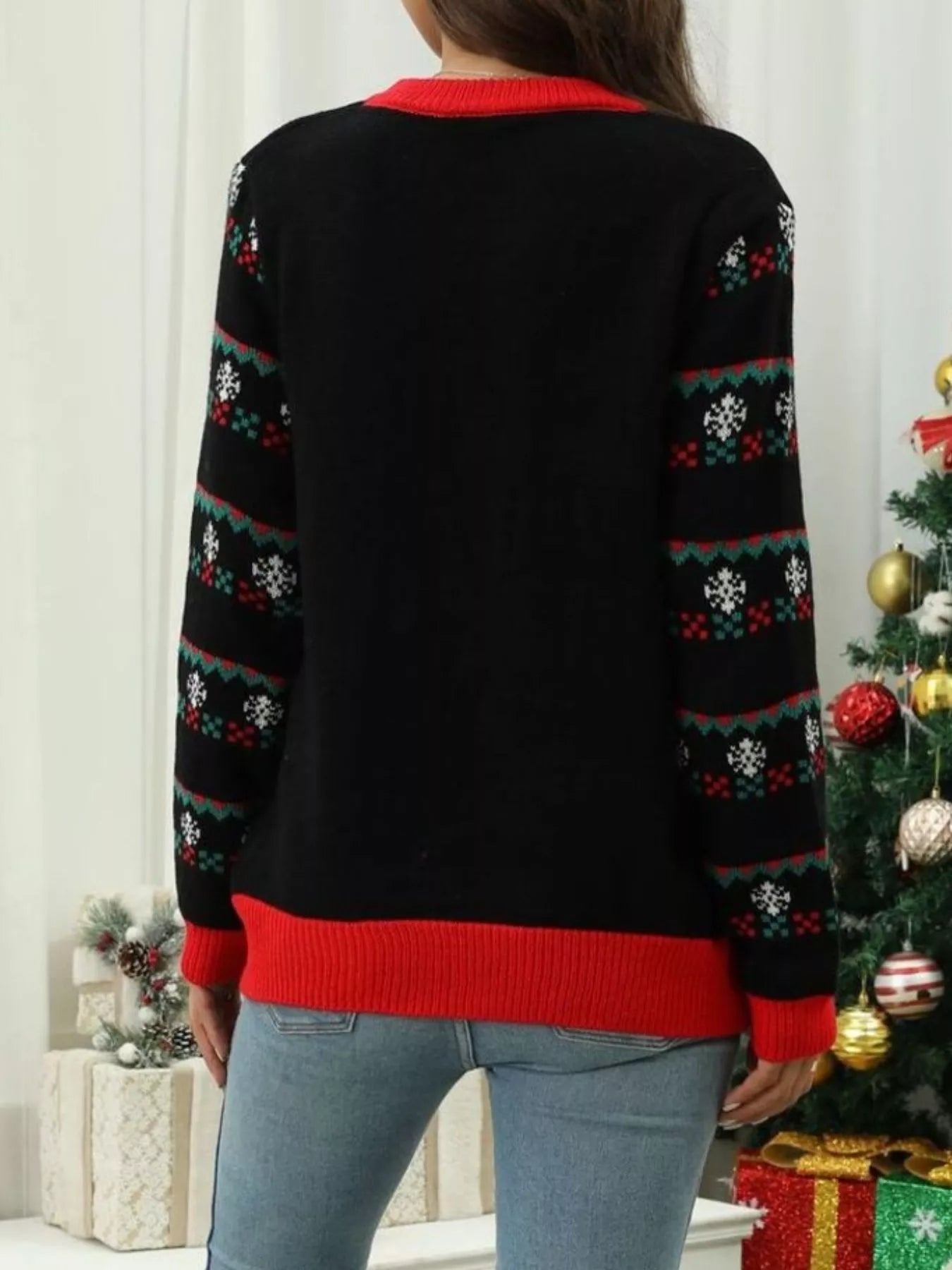 Christmas Tree Santa Round Neck Sweater