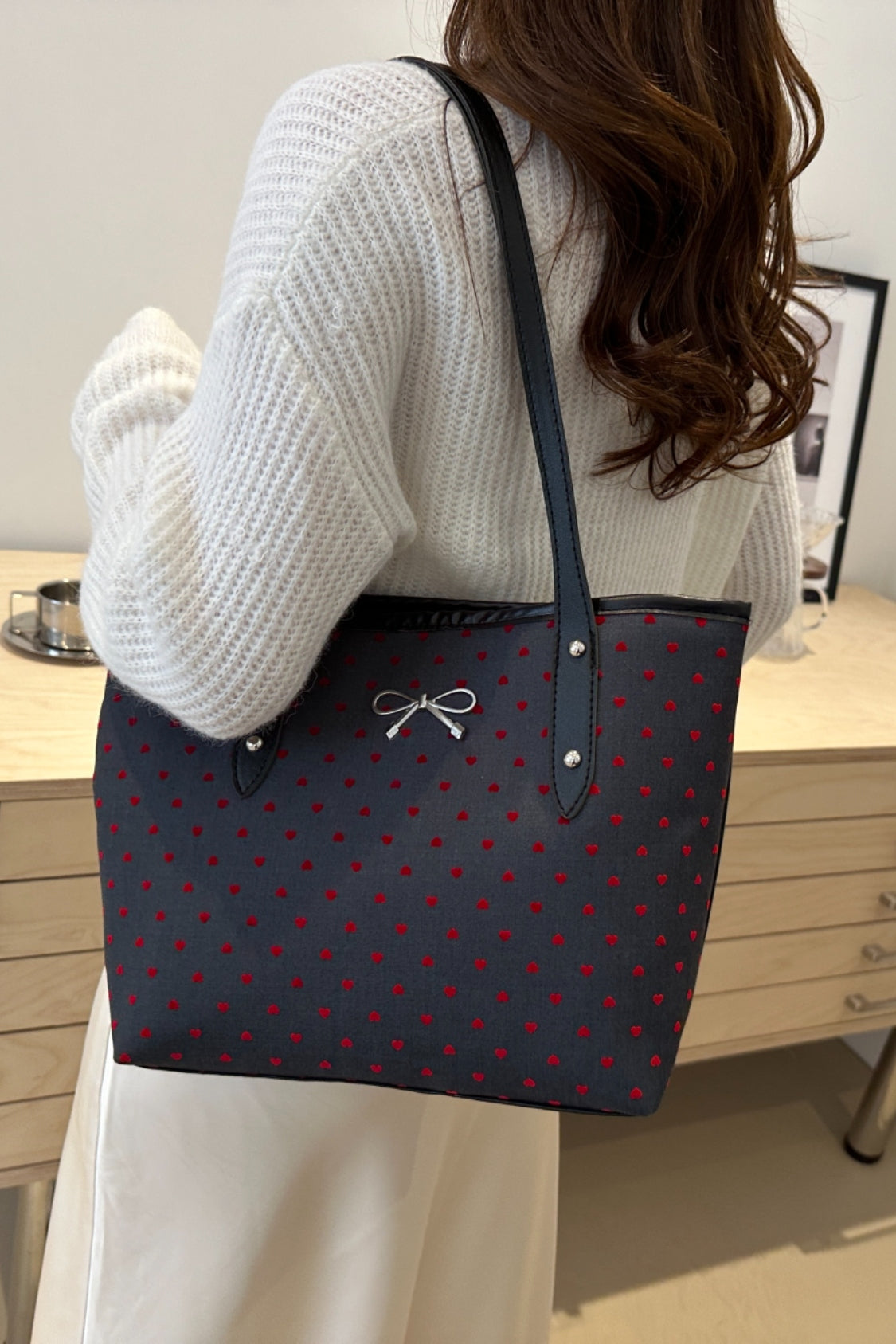 Stylish Bow Trim Polyester Tote Bag for Everyday Use