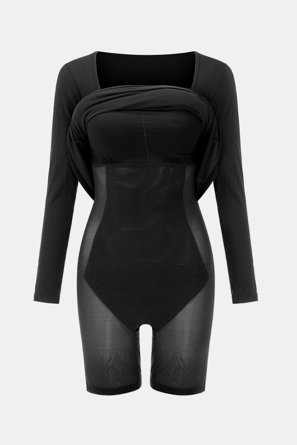 Flattering Shapewear Maxi Dress with Square Neck & Long Sleeves