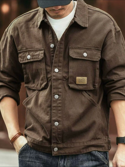 Men's Washed Collared Neck Cargo Jacket for Stylish Comfort