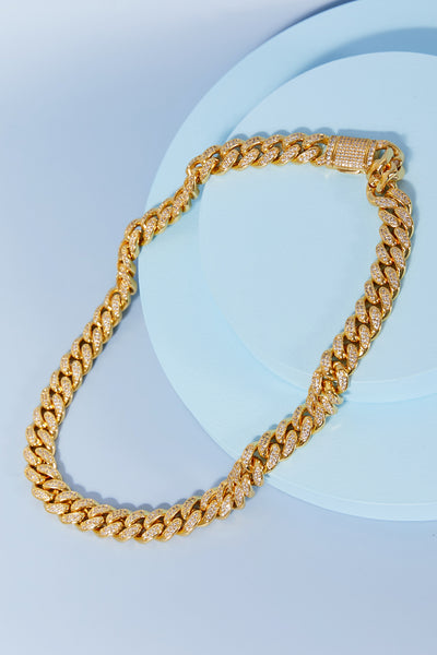 Elegant Brass Curb Chain Necklace with Cubic Zirconia Sparkle