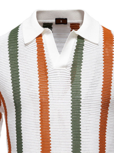 Men's Collared Neck Striped Knit Polo for Stylish Comfort