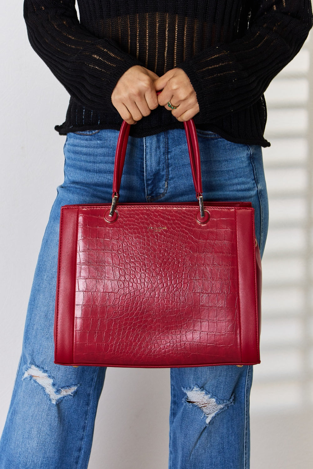 David Jones Texture PU Leather Handbag for Stylish Elegance