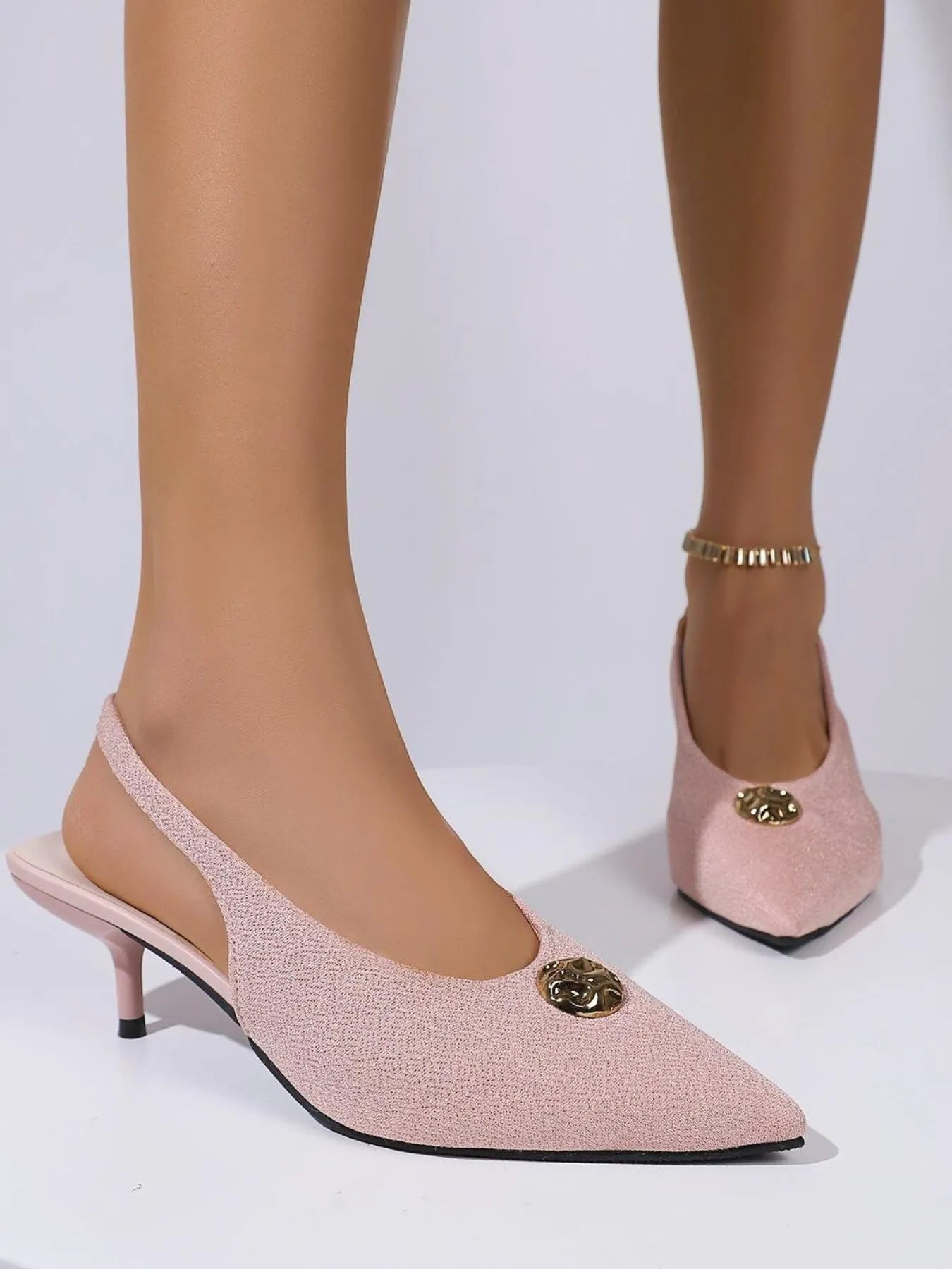 Slingback Pointed Toe Mid Heel Pumps