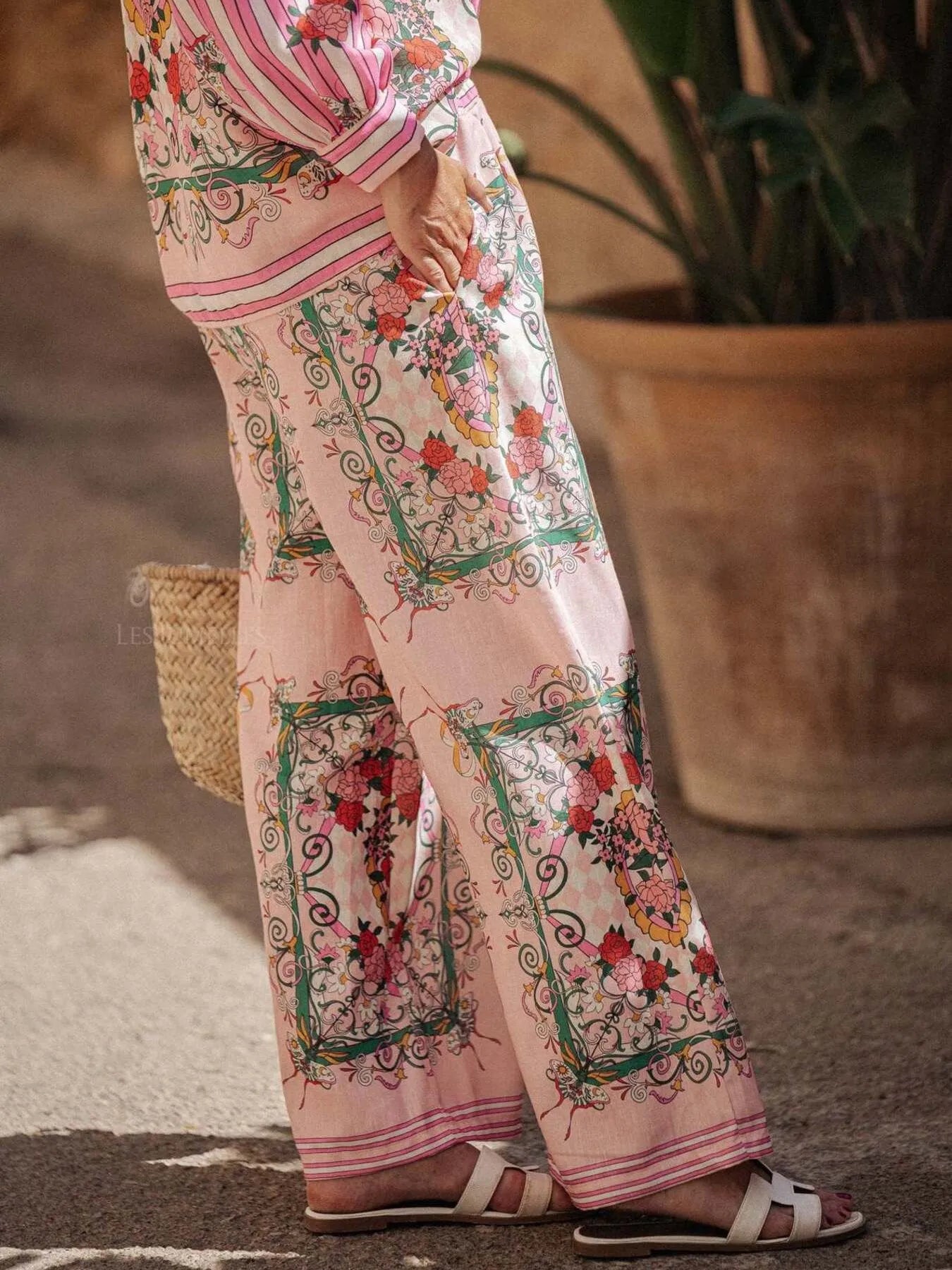 Printed Button Up Shirt and Pants Set