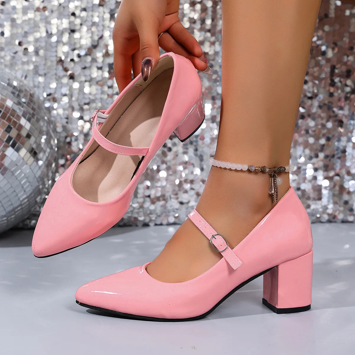 Point Toe Block Heels Pumps
