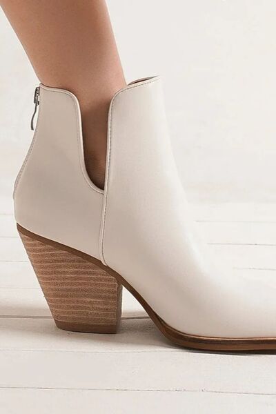 Stylish Block Heel Ankle Boots with Metal-Tip Toe Design